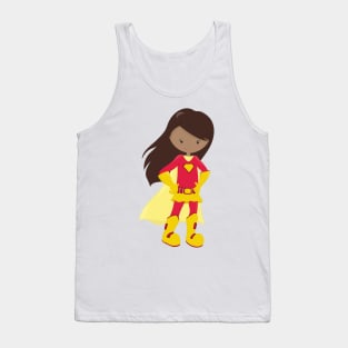 African American Girl, Superhero Girl, Red Costume Tank Top